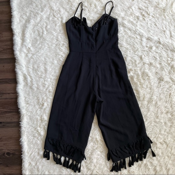 Adelyn Rae Jumpsuit Cropped Tie-Front Tassel Fringe Hem Classic Black S - Picture 5 of 14